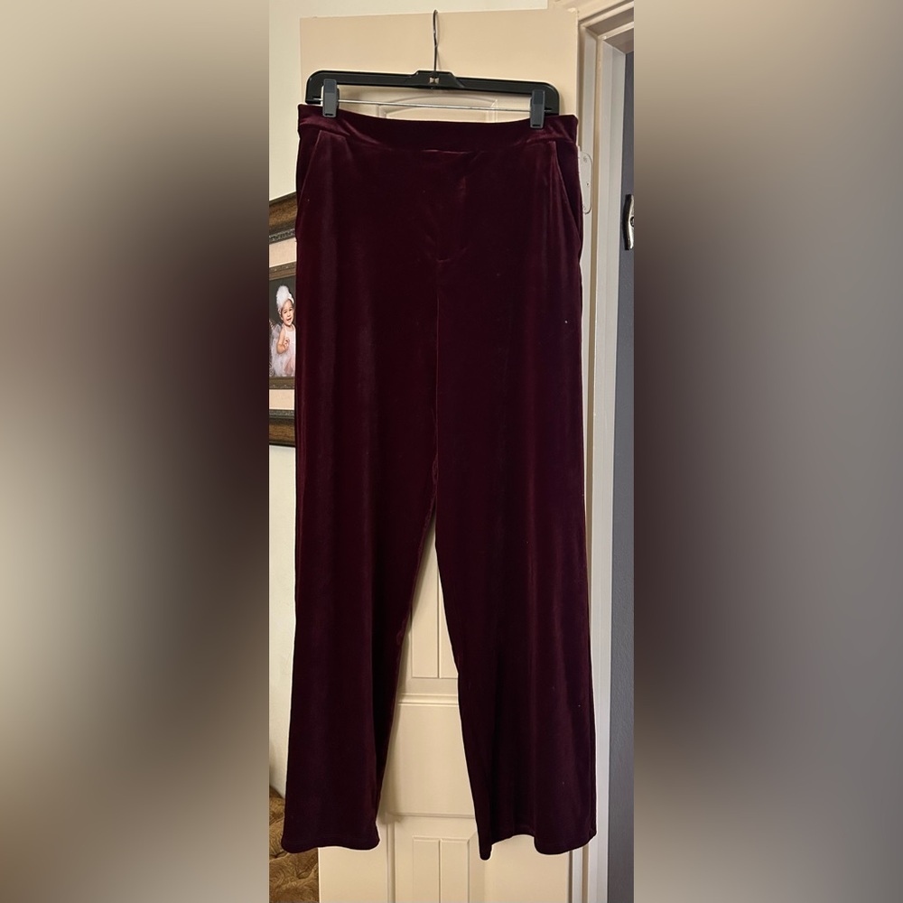 Burgundy Velour Pants with Pockets